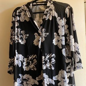 Black White Floral Top